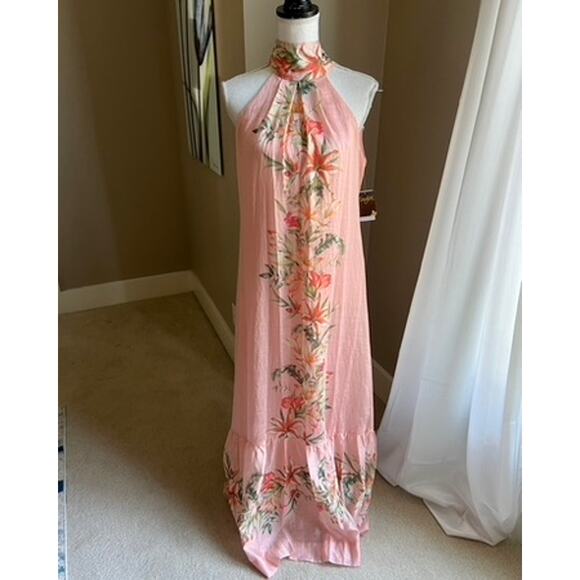 NWT Taylor peach floral halter ruffle maxi dress size 8 - Picture 4 of 9